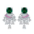 Cushion-Cut Lab Emerald Art Deco Fan Drop Earrings in 925 Sterling Silver