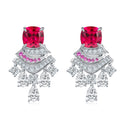 Cushion-Cut Lab-Created Ruby Art Deco Drop Earrings in 925 Sterling Silver
