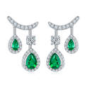 Pear-Cut Lab Emerald Halo Drop Earrings in 925 Sterling Silver