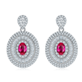 Oval-Cut Lab Ruby Double Halo Drop Earrings in 925 Sterling Silver