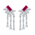 Lab-Created Ruby Rectangular Floral Chandelier Dangle Earrings in 925 Sterling Silver