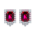 Emerald-Cut Lab Ruby Art Deco Halo Earrings in 925 Sterling Silver