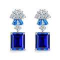 Emerald-Cut Lab Sapphire Floral Cluster Drop Earrings in 925 Sterling Silver