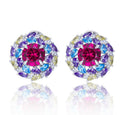 Round-Cut Lab-Created Ruby Floral Cluster Stud Earrings in 925 Sterling Silver
