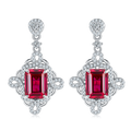 Emerald-Cut Ruby-Red Moissanite Vintage Scroll Dangle Earrings in 925 Sterling Silver