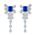 Emerald-Cut Lab Gem Bow Drop Earrings in 925 Sterling Silver
