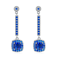 Cushion-Cut Lab Sapphire Halo Drop Earrings in 925 Sterling Silver