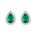 Pear-Cut Lab Emerald Halo Stud Earrings in 925 Sterling Silver