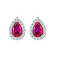 Pear-Cut Lab Ruby Halo Earrings in 925 Sterling Silver