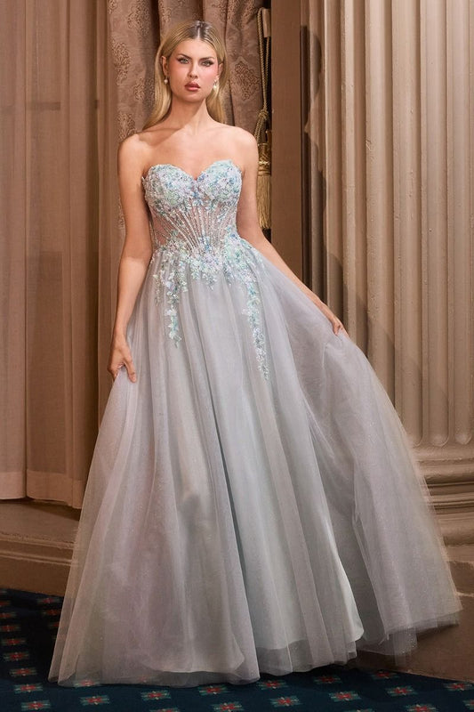 Sweetheart Floral Beaded Glitter Tulle Ball Gown