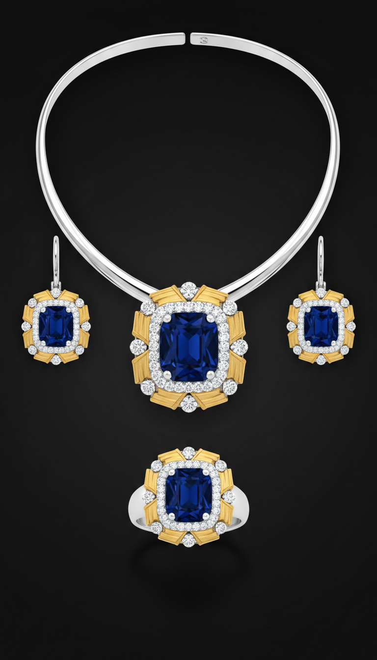Imperial navy gemstone jewelry set