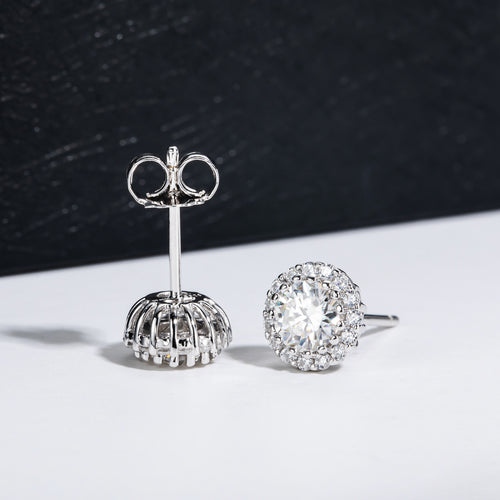 Flower Cluster Moissanite  Tone 925 Sterling Silver Stud Earrings