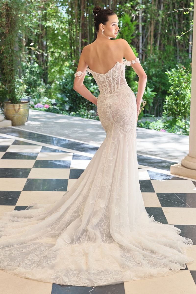 Fitted Gown an Illusion Corset Bodice and Dimensional Floral Lace